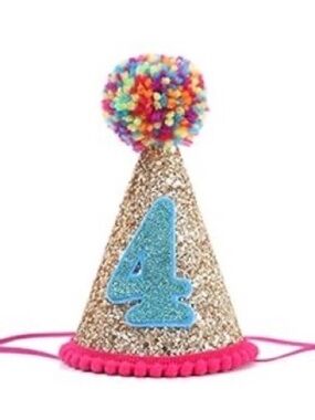 Like new, girls 4th birthday party cone hat